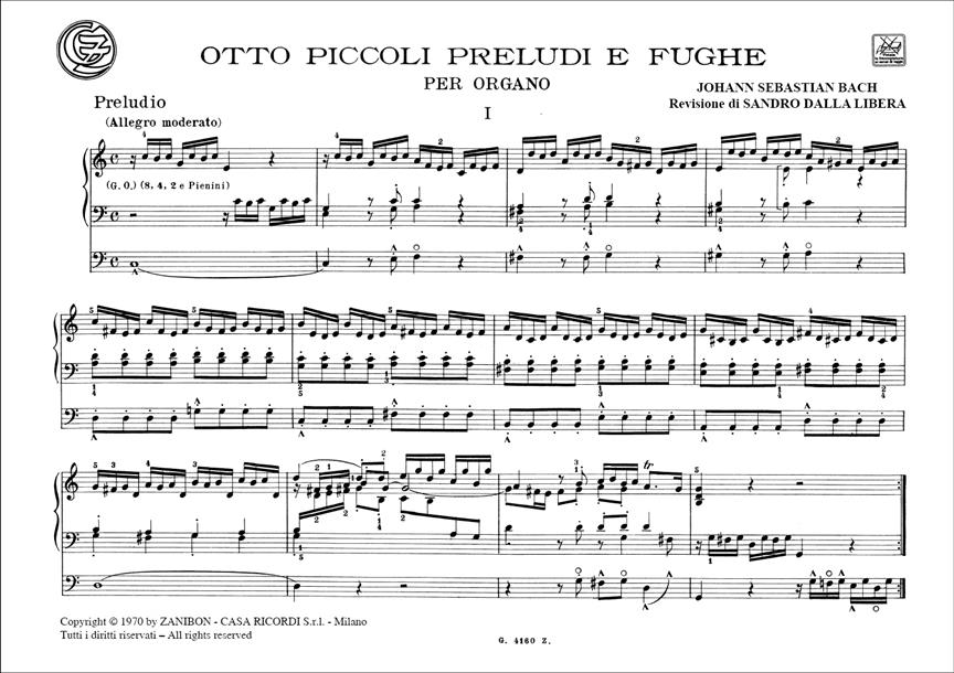 8 Piccoli Preludi E Fughe - Per Organo - pro varhany